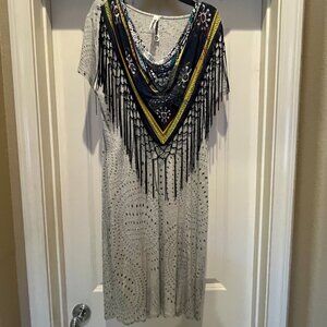 Desigual Multicolored Dress w/ gorgeous attached scarf/fringe detail!  Size: L
